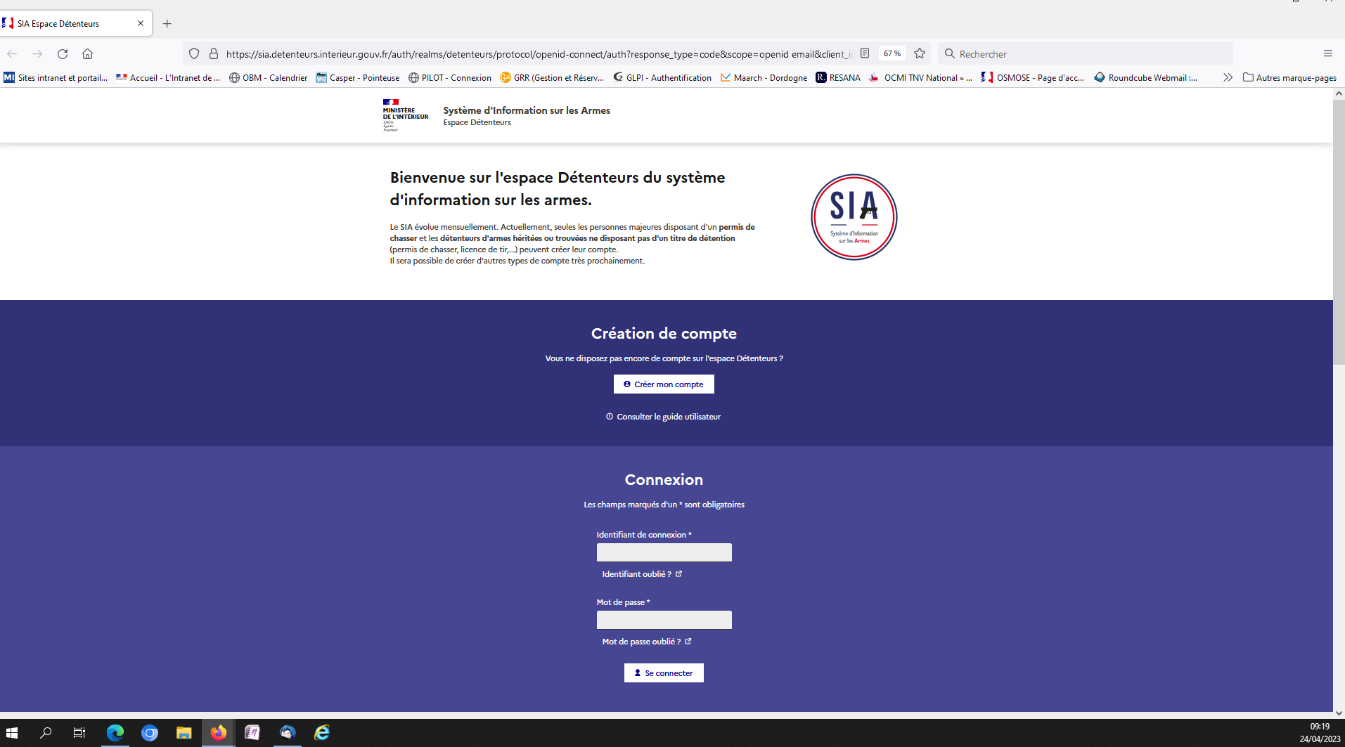 Copie de la page d'accueil SIA