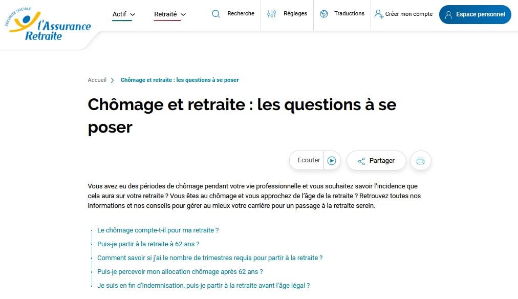 Chômage et retraite