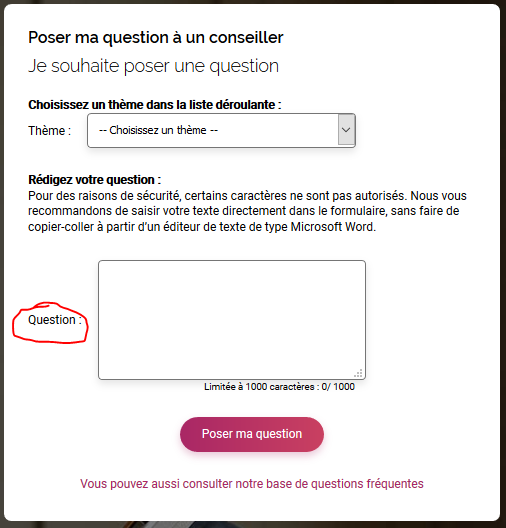Service en ligne qui permet de poser une question à un conseiller