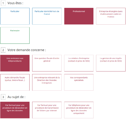 sélectionnez qui vous êtes, l'objet de votre demande et le sujet